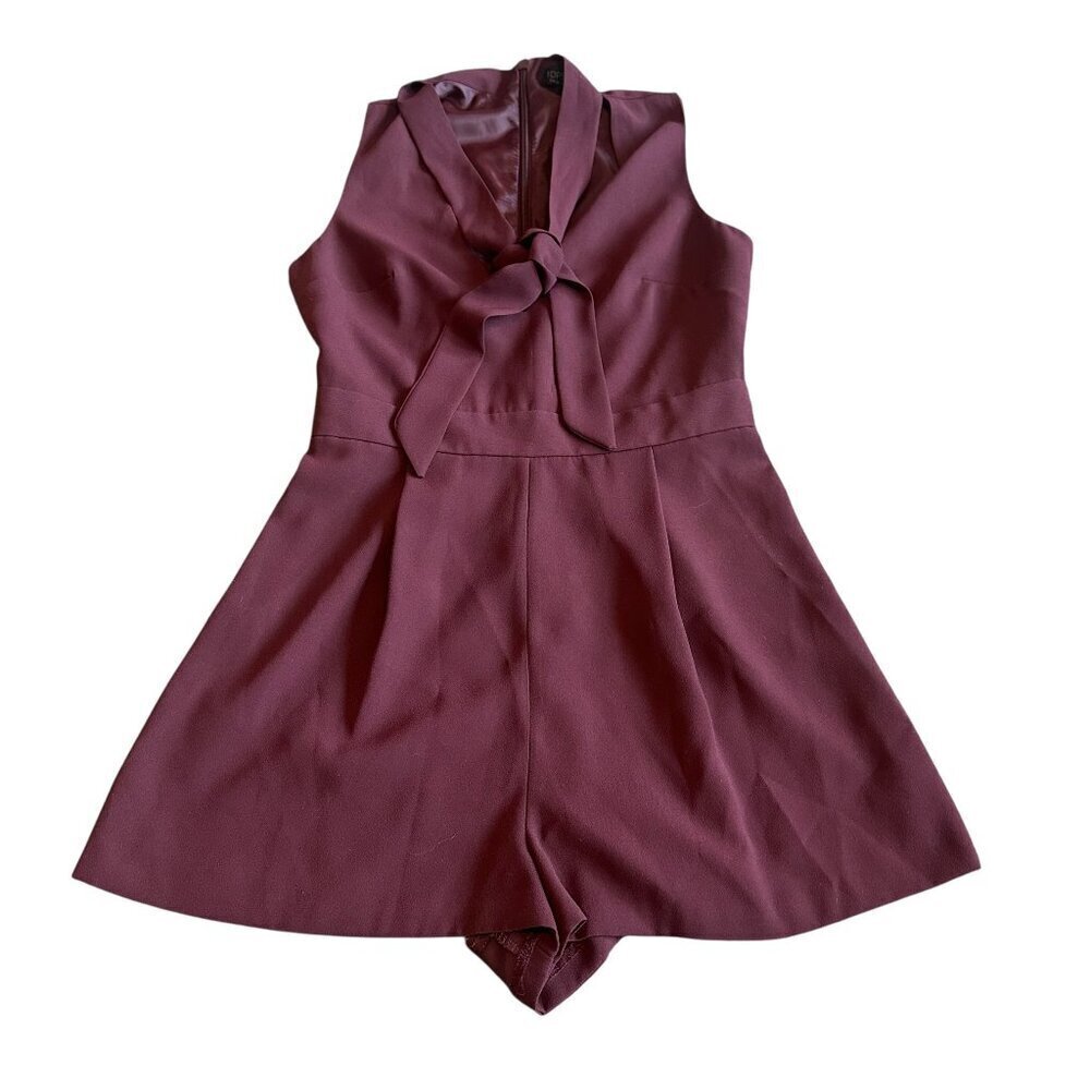 Topshop Sleeveless Burgundy Romper Sleeveless Tie Front Casual Size 2 Women's